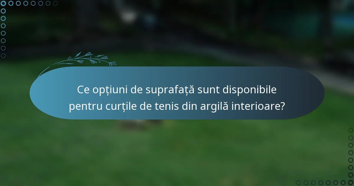 Ce opțiuni de suprafață sunt disponibile pentru curțile de tenis din argilă interioare?