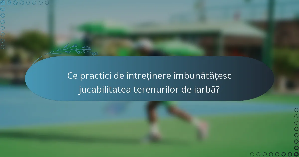 Ce practici de întreținere îmbunătățesc jucabilitatea terenurilor de iarbă?